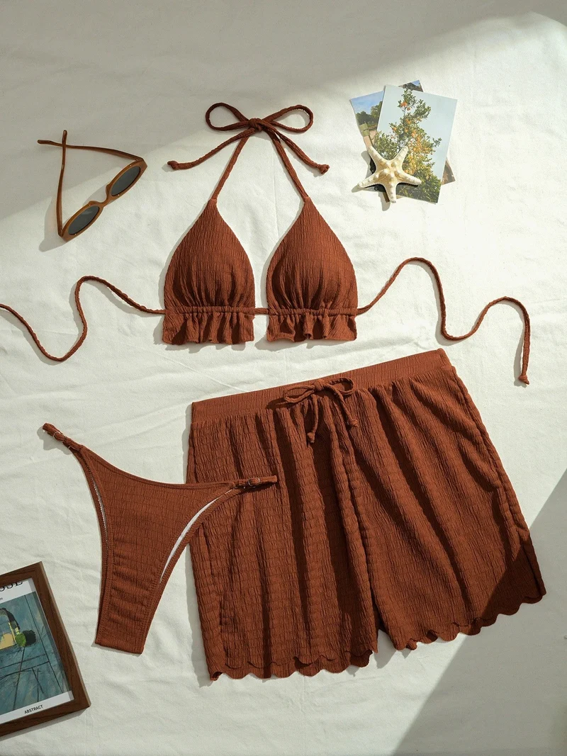 Damen Triangel-Bikini-Set mit lässigen Shorts