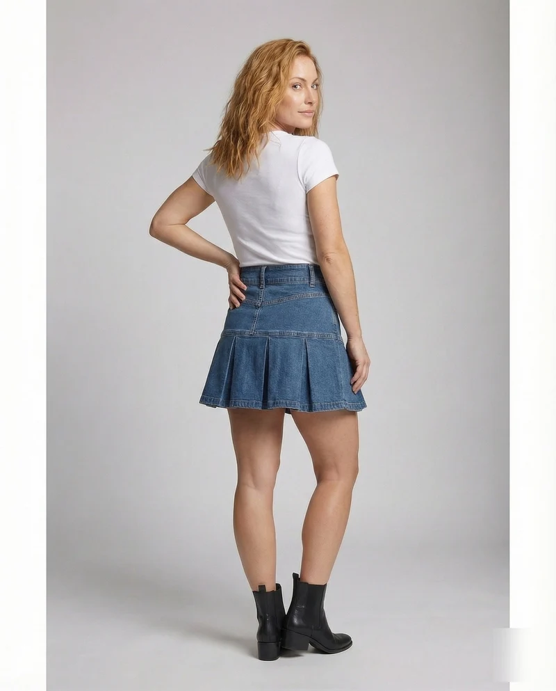 Damen Klassische Glockenbahnen Denim Jeansminirock
