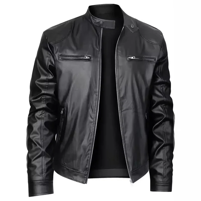 Herren Kunstleder Bikerjacke mit Taschen