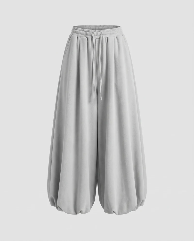 Damen Modische Ballonförmiger Saum MischgewNord Taschene Volumenhose