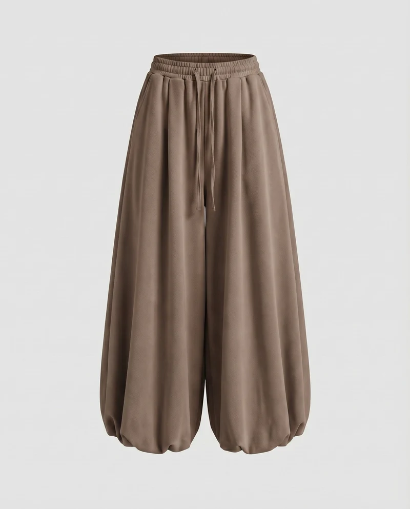 Damen Modische Ballonförmiger Saum MischgewNord Taschene Volumenhose