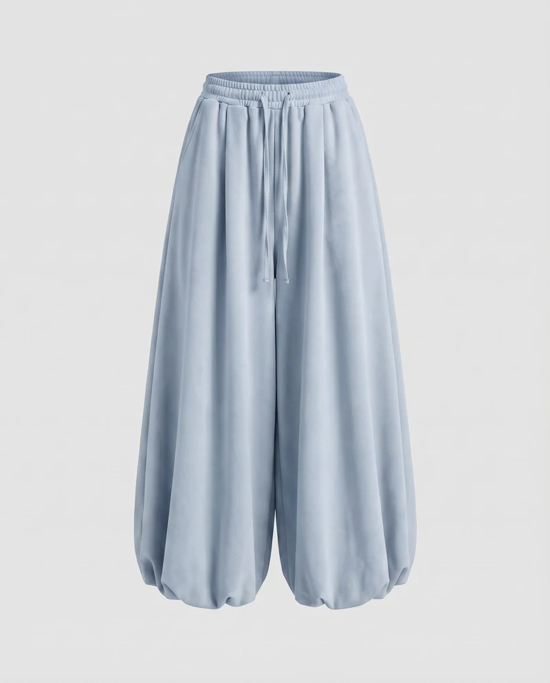 Damen Modische Ballonförmiger Saum MischgewNord Taschene Volumenhose