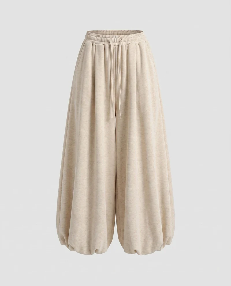 Damen Modische Ballonförmiger Saum MischgewNord Taschene Volumenhose