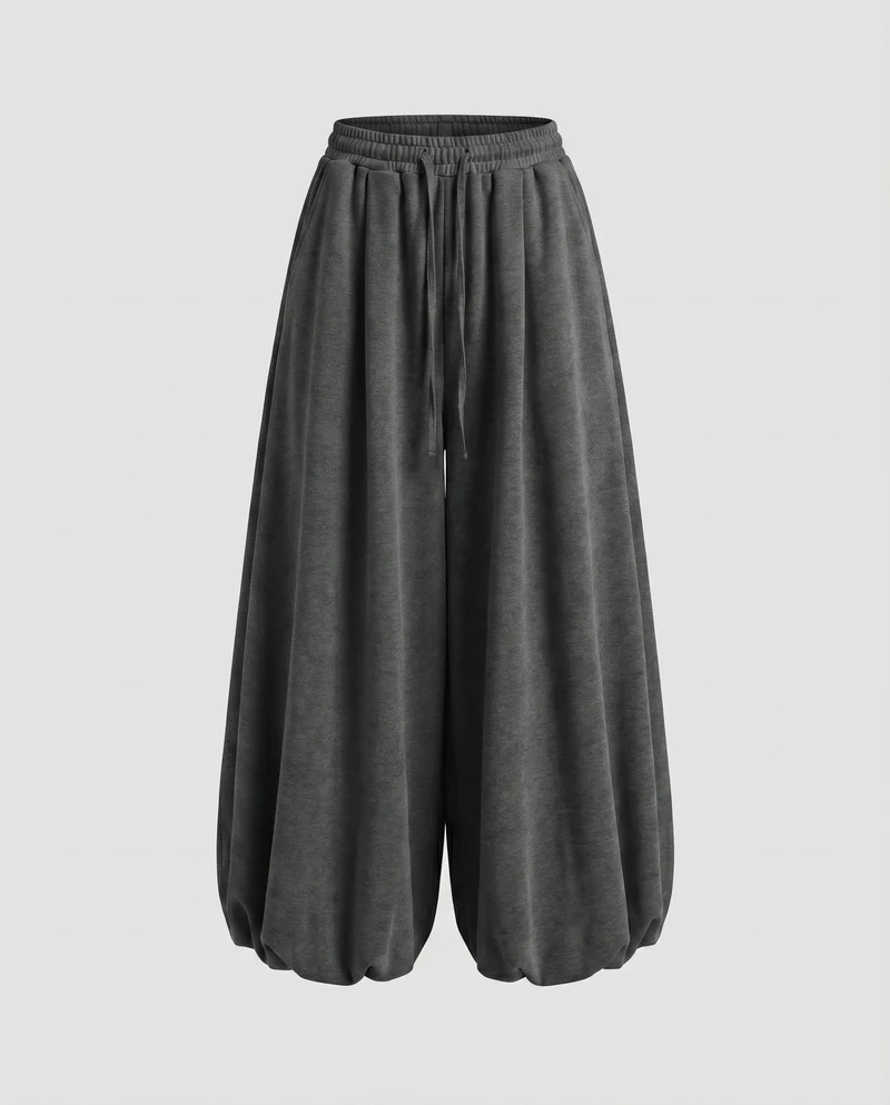 Damen Modische Ballonförmiger Saum MischgewNord Taschene Volumenhose