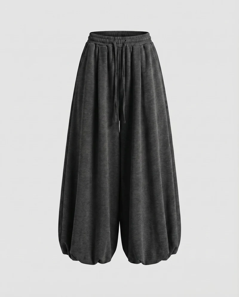 Damen Modische Ballonförmiger Saum MischgewNord Taschene Volumenhose
