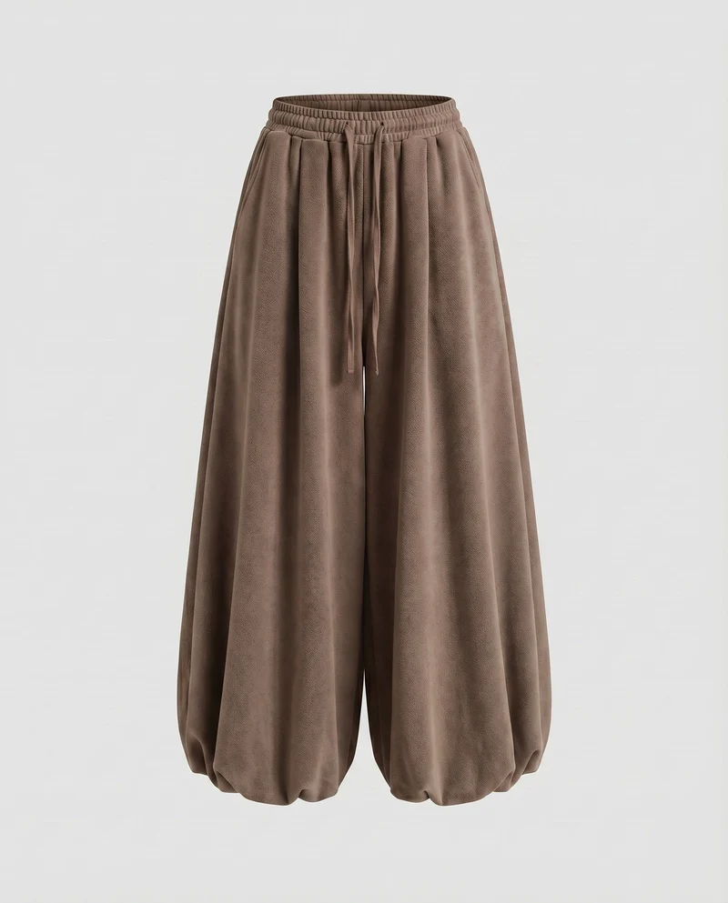 Damen Modische Ballonförmiger Saum MischgewNord Taschene Volumenhose