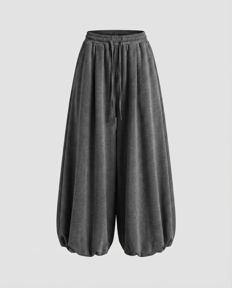 Damen Modische Ballonförmiger Saum MischgewNord Taschene Volumenhose