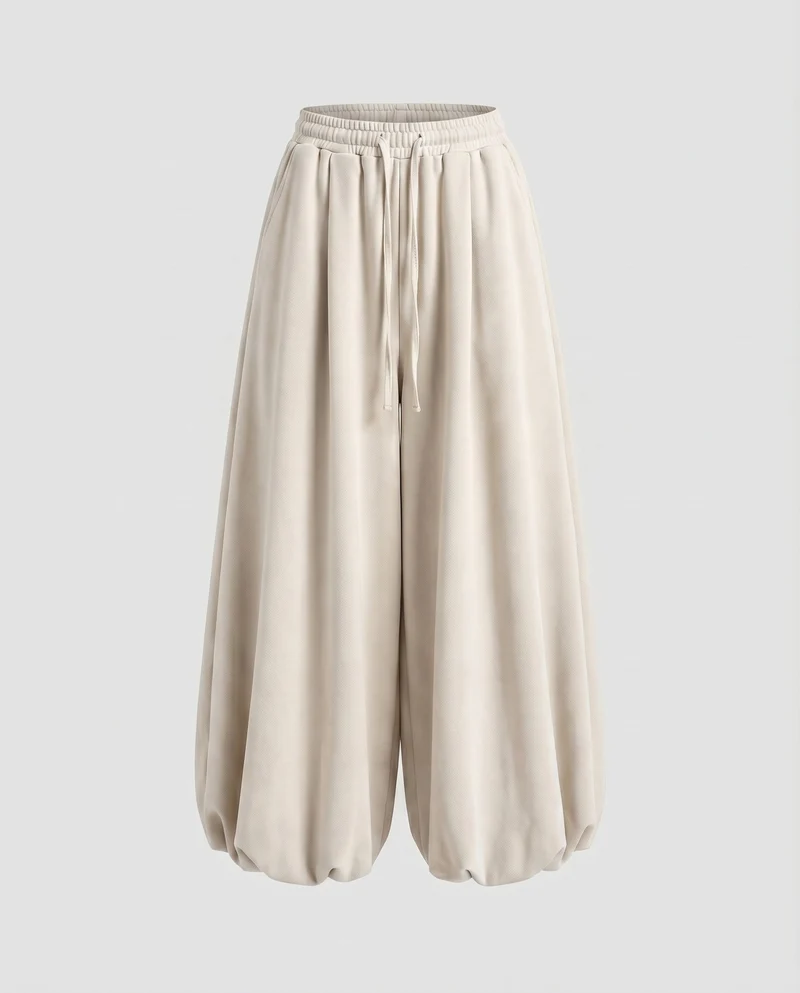 Damen Modische Ballonförmiger Saum MischgewNord Taschene Volumenhose