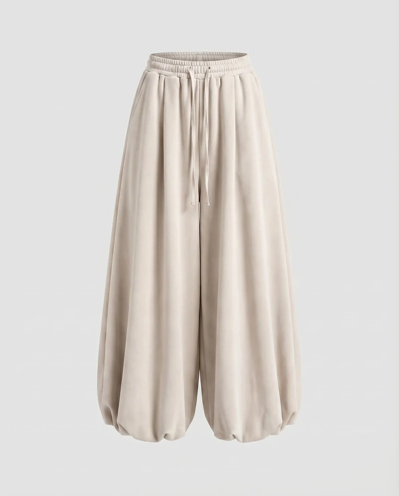 Damen Modische Ballonförmiger Saum MischgewNord Taschene Volumenhose