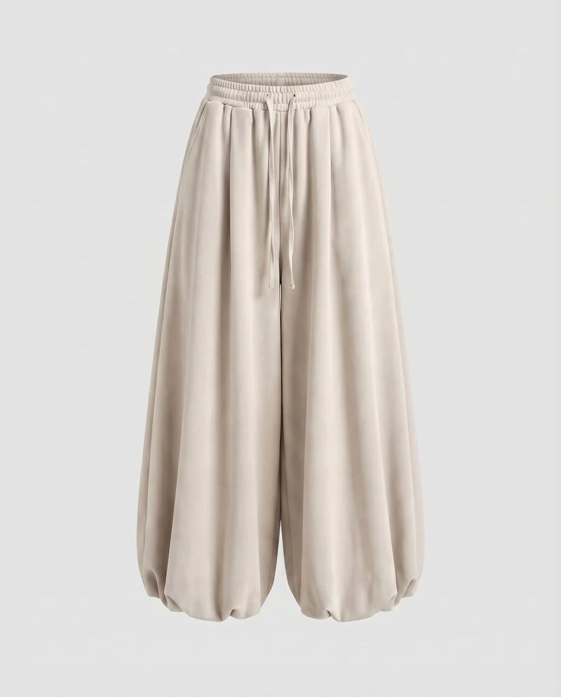 Damen Modische Ballonförmiger Saum MischgewNord Taschene Volumenhose