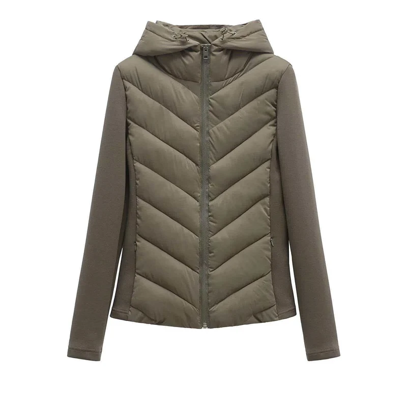 Damen nan gesteppte Kapuzenjacke mit Chevron‑Stepp, Einsätzen aus Softshell und verdecktem Reißverschluss