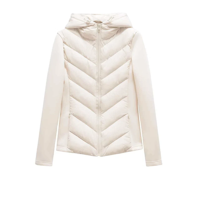 Damen nan gesteppte Kapuzenjacke mit Chevron‑Stepp, Einsätzen aus Softshell und verdecktem Reißverschluss