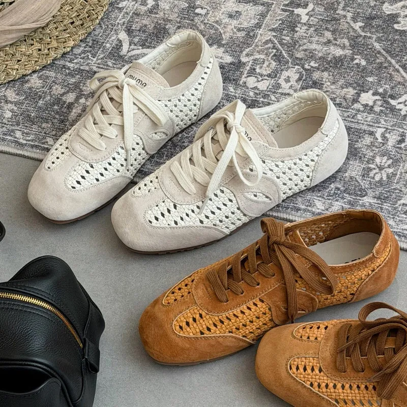 Damen elegante und luftige Schnürschuhe mit handgewNord Taschentem Obermaterial
