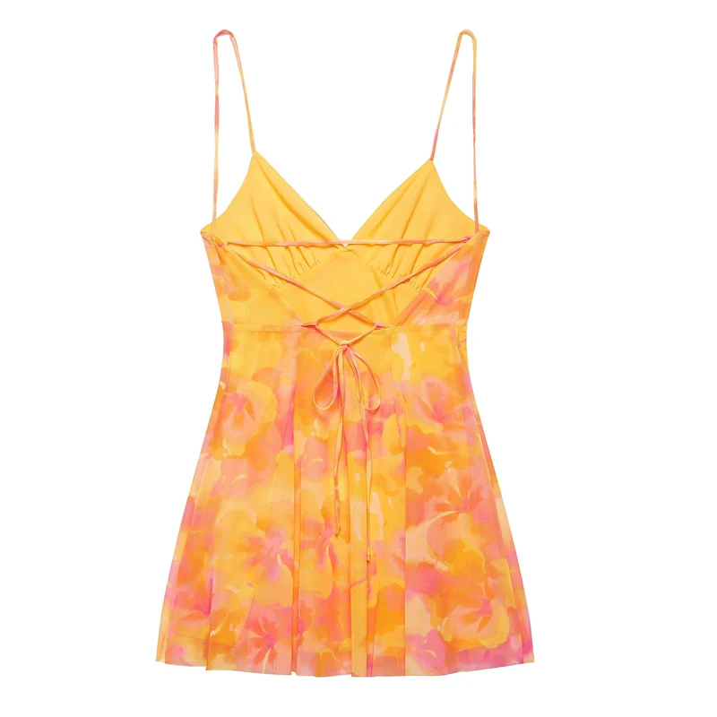 Damen Minikleid mit Floralem Muster und Feinen Spaghettiträgern