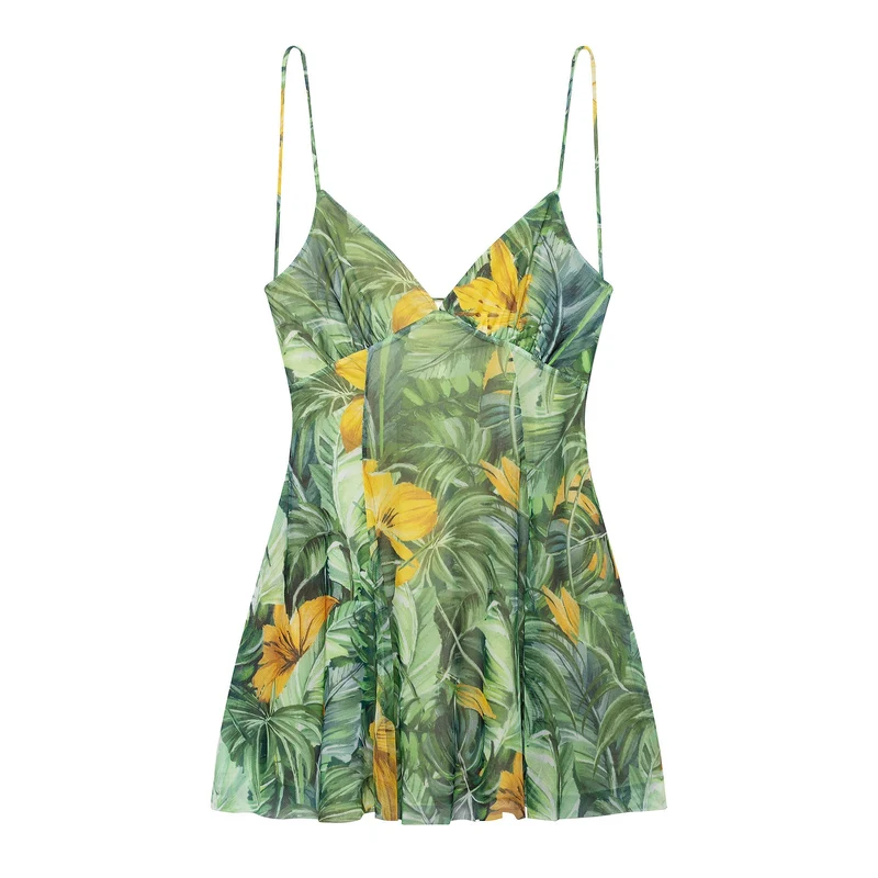 Damen Minikleid mit Floralem Muster und Feinen Spaghettiträgern