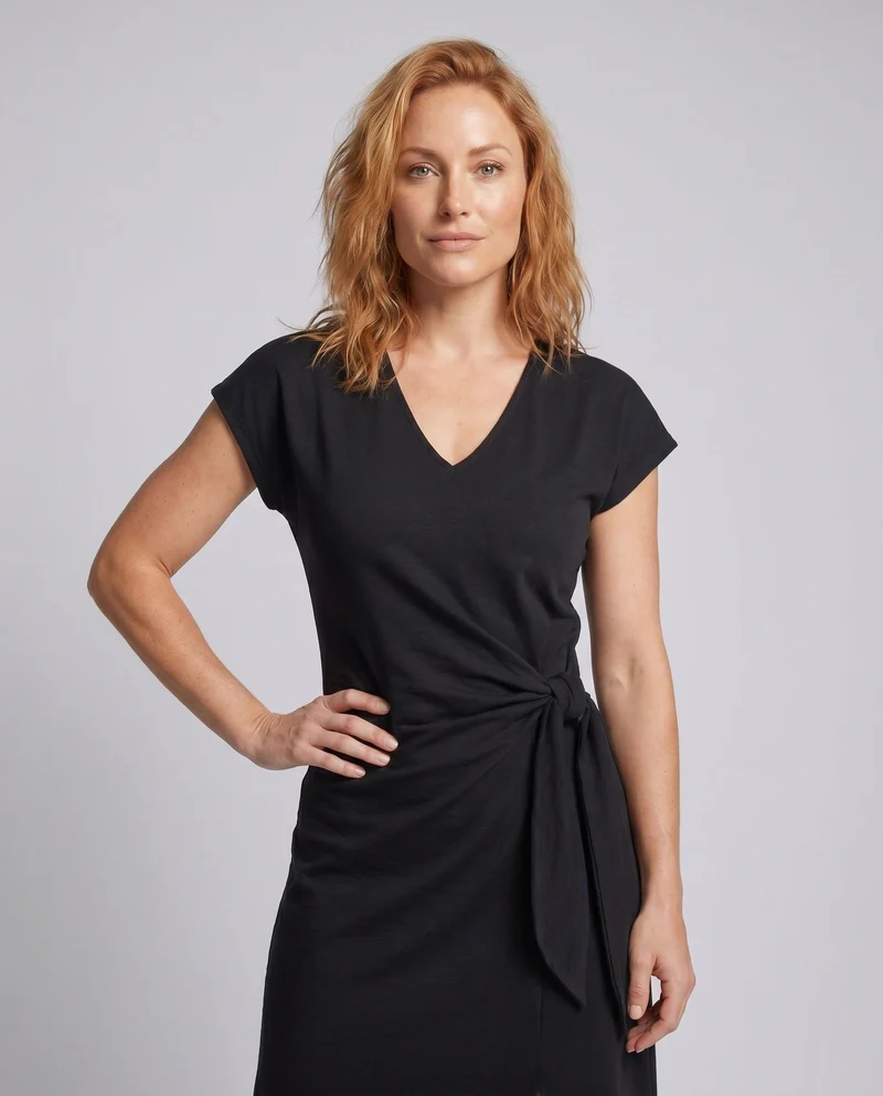 Damen Elegantes Wickelkleid mit schmalem V-Ausschnitt und seitlichem Schlitz