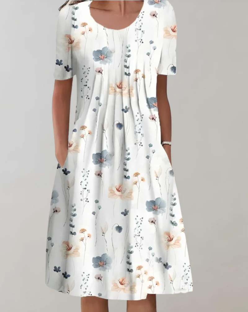 Kurze Ärmel, Lockeres Midikleid mit Blumenmuster und Taschen