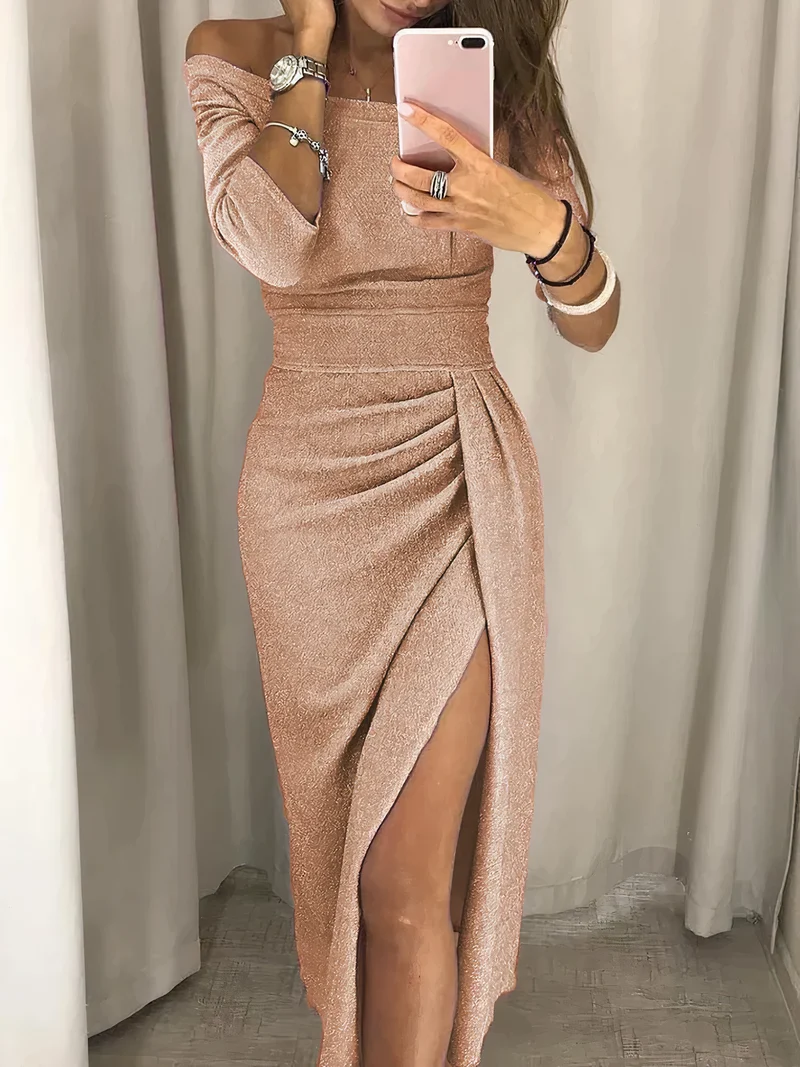 Off-Shoulder Glitzerkleid