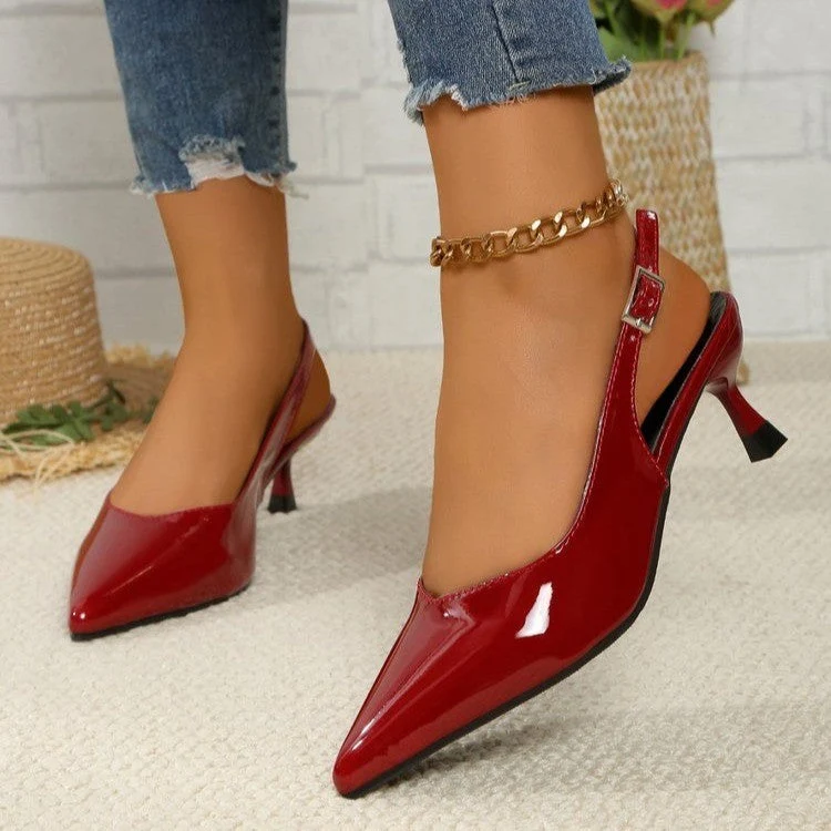 Damen Slingback Pumps aus glänzendem Lackmaterial mit elegantem spitzem Design Nord Taschen