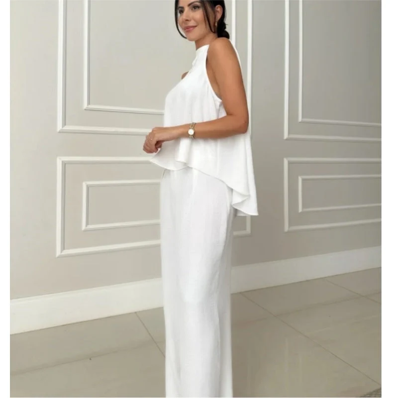 Damen elegantes Set aus lässigem Oberteil und hochsitztender Hose