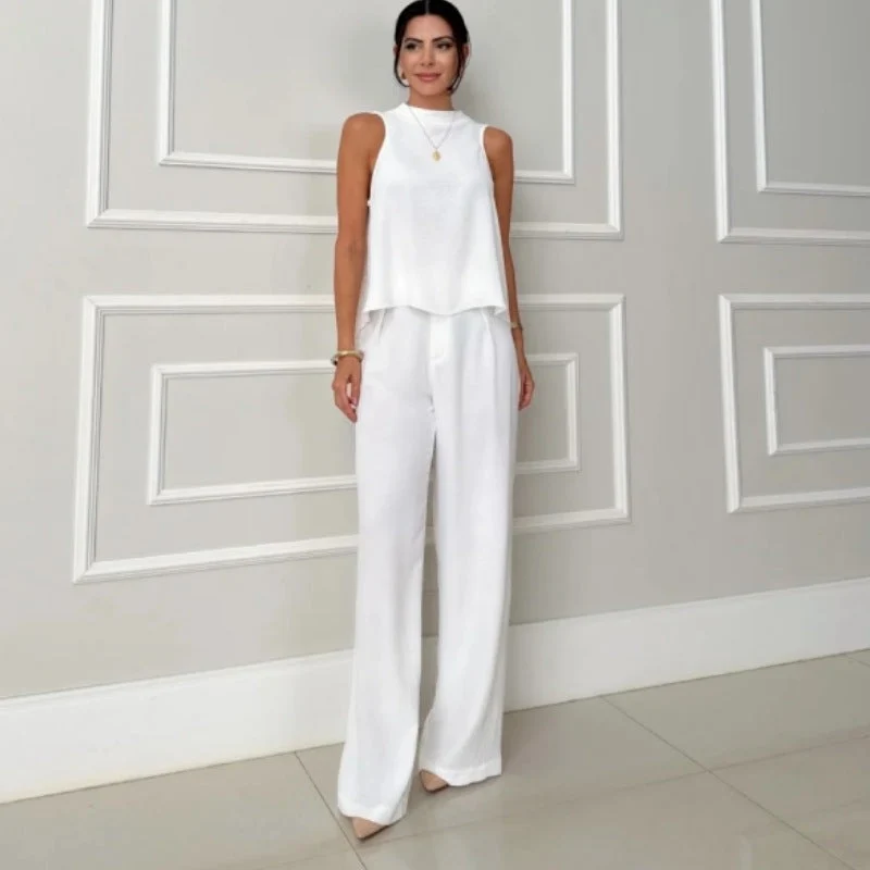 Damen elegantes Set aus lässigem Oberteil und hochsitztender Hose