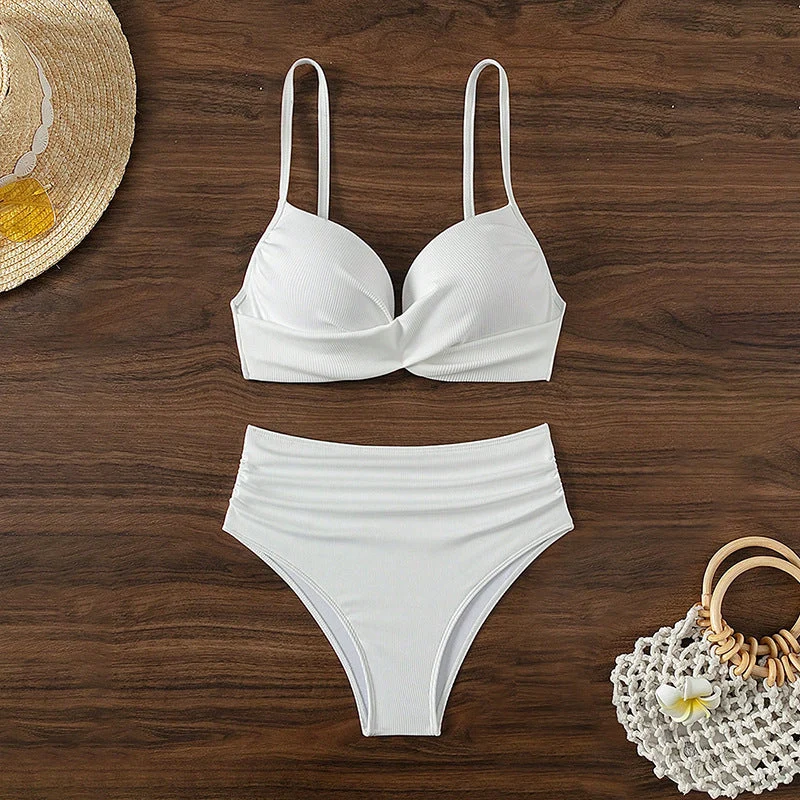 Damen Hochtailliertes Bikini-Set mit elegantem V-Ausschnitt Nord Taschen