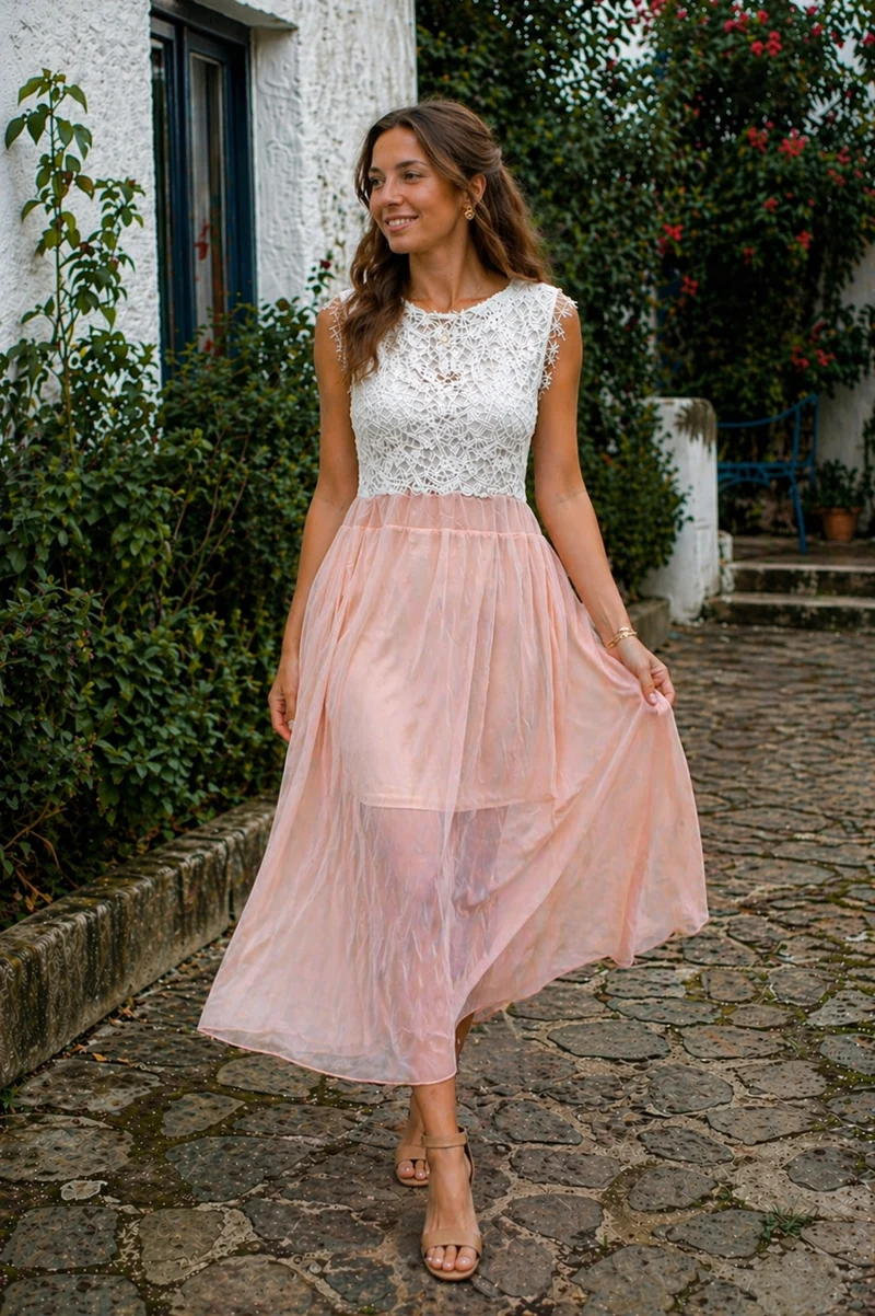 Damen Chiffon Midikleid Ärmellos Locker Fallend