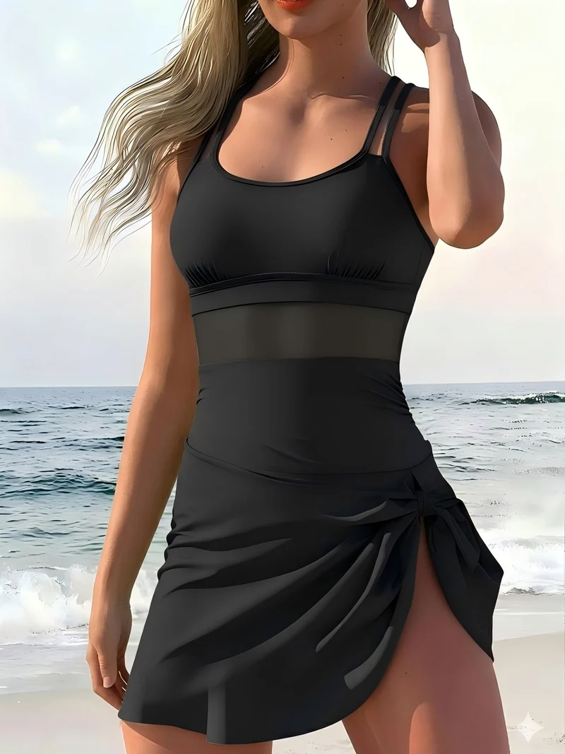 Damen Sportlicher Tankini mit Wickelrock