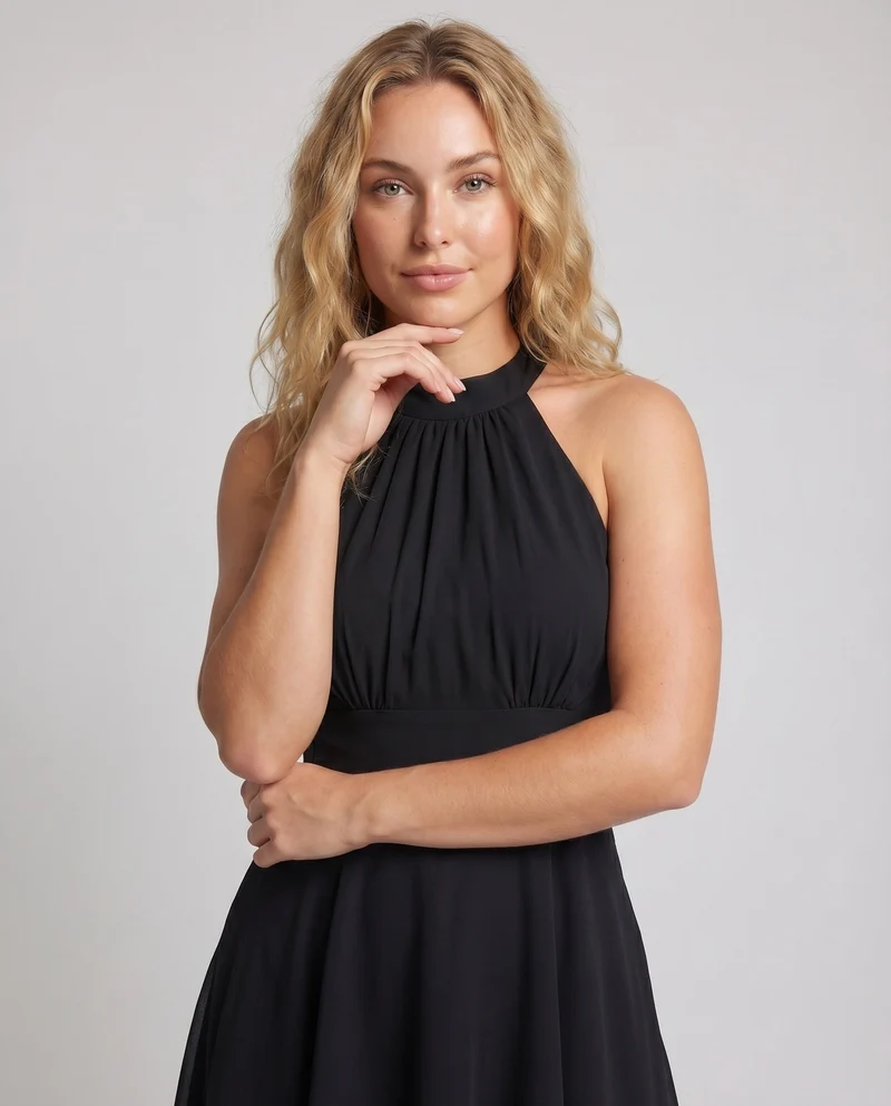 Damen Chiffon-Halterkleid Korsage Stufensaum