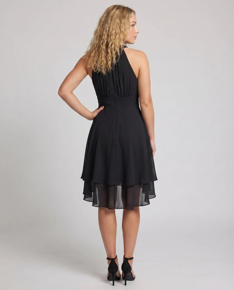 Damen Chiffon-Halterkleid Korsage Stufensaum