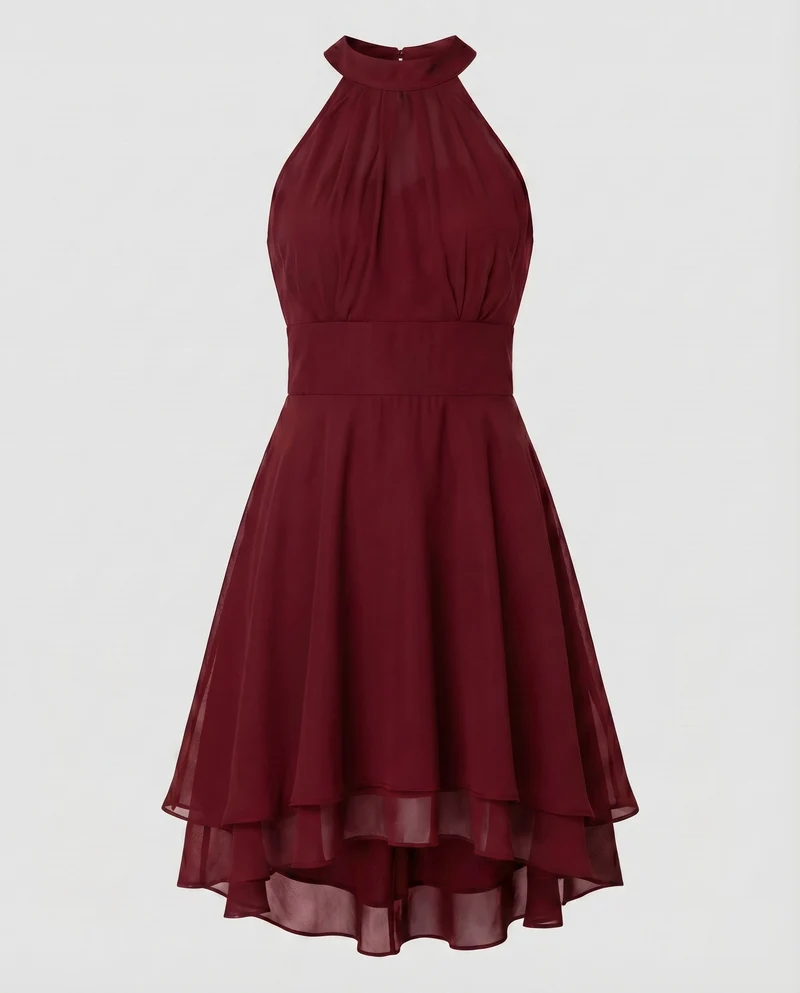 Damen Chiffon-Halterkleid Korsage Stufensaum