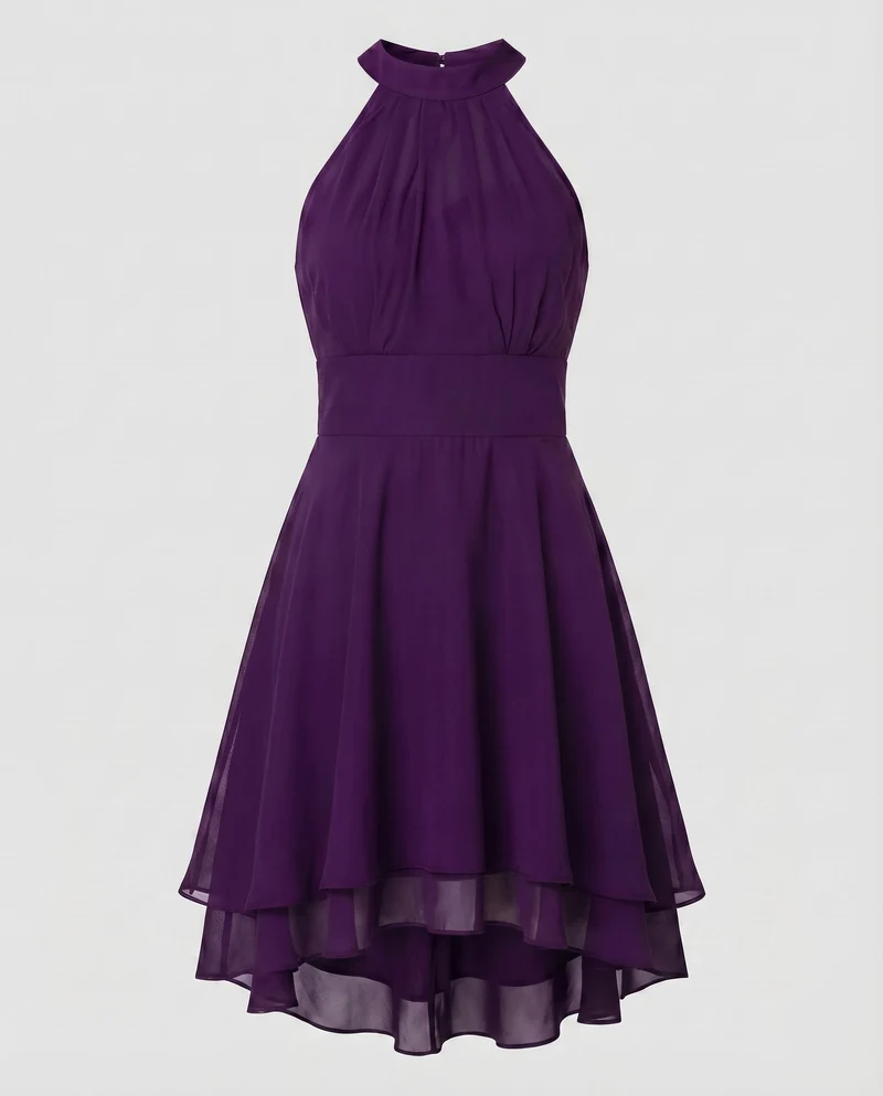 Damen Chiffon-Halterkleid Korsage Stufensaum