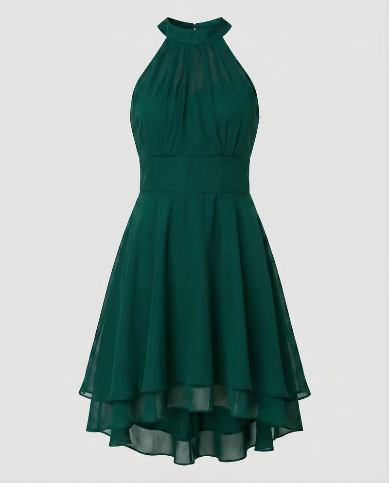 Damen Chiffon-Halterkleid Korsage Stufensaum