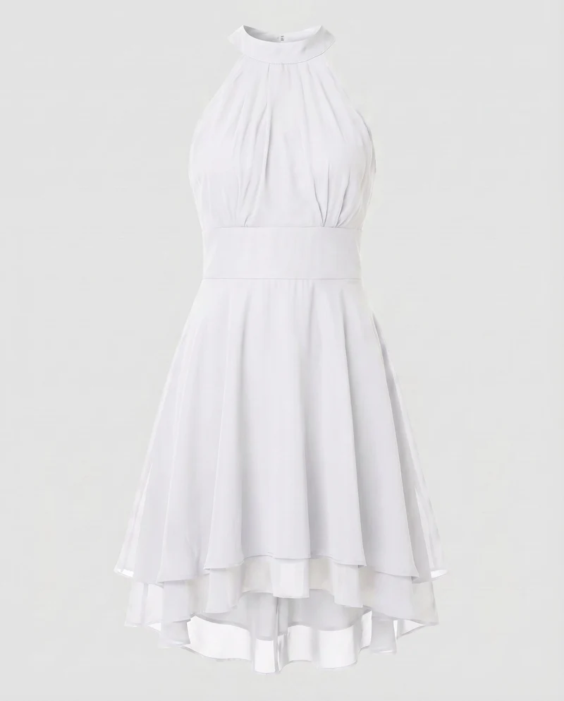 Damen Chiffon-Halterkleid Korsage Stufensaum
