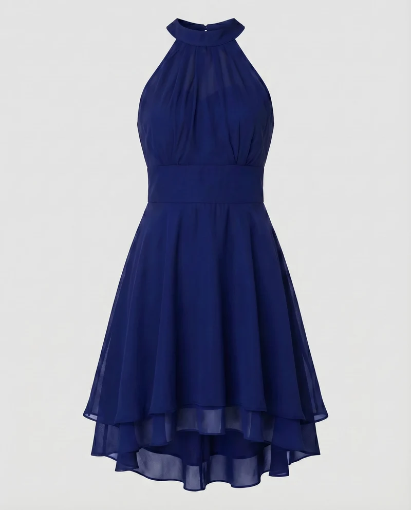 Damen Chiffon-Halterkleid Korsage Stufensaum