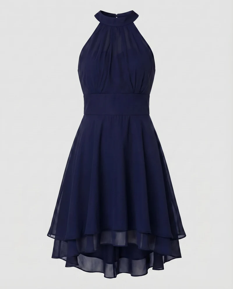 Damen Chiffon-Halterkleid Korsage Stufensaum