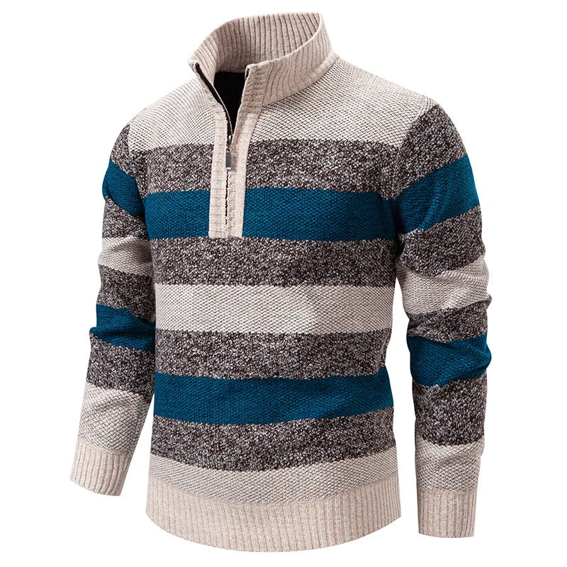 Herren modischer Strickpullover mit halbhohem Kragen und kontrastierenden Streifen