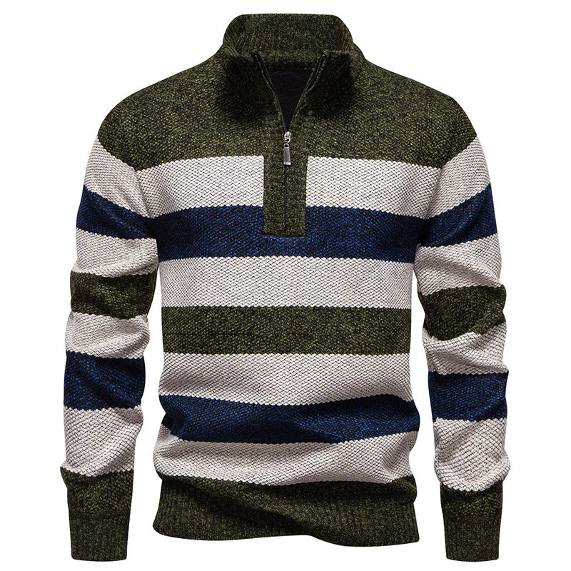 Herren modischer Strickpullover mit halbhohem Kragen und kontrastierenden Streifen
