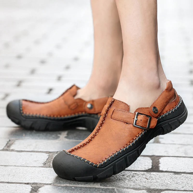 Herren Clogs aus hochwertigem Leder mit komfortablem Riemen und rutschfester Sohle