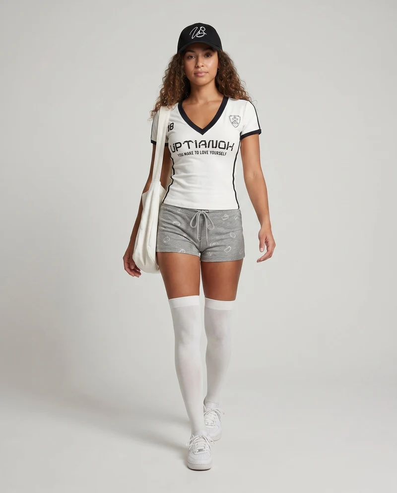 Damen Sport-T-Shirt mit V-Ausschnitt und kontrastierenden Details