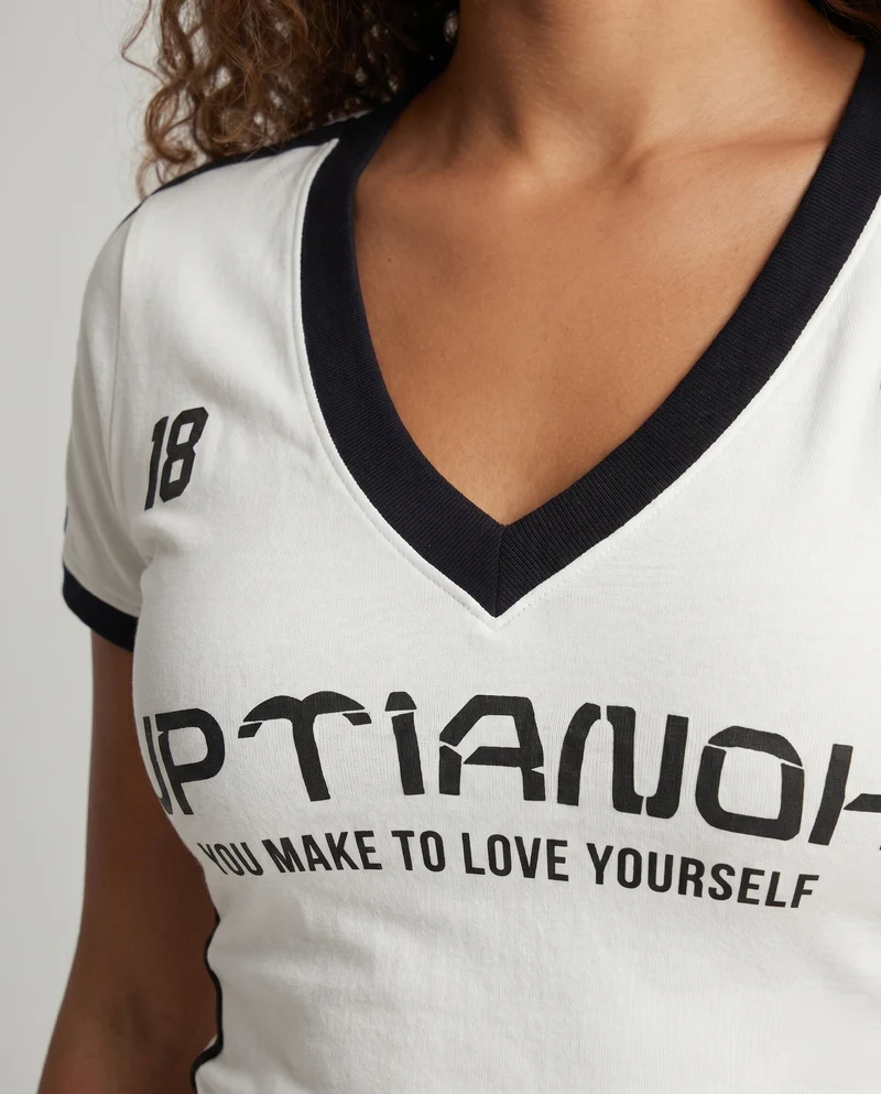 Damen Sport-T-Shirt mit V-Ausschnitt und kontrastierenden Details