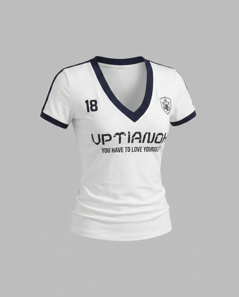 Damen Sport-T-Shirt mit V-Ausschnitt und kontrastierenden Details