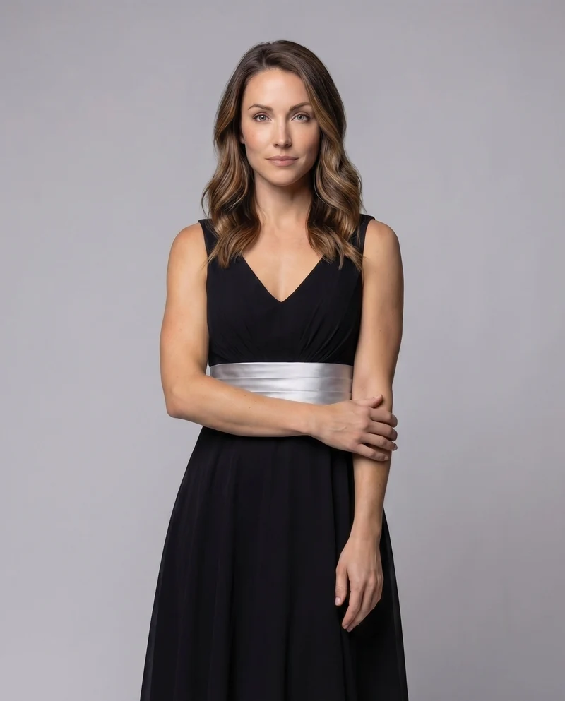 Damen elegantes festliches Kleid mit tiefem V-Ausschnitt und Taillierung