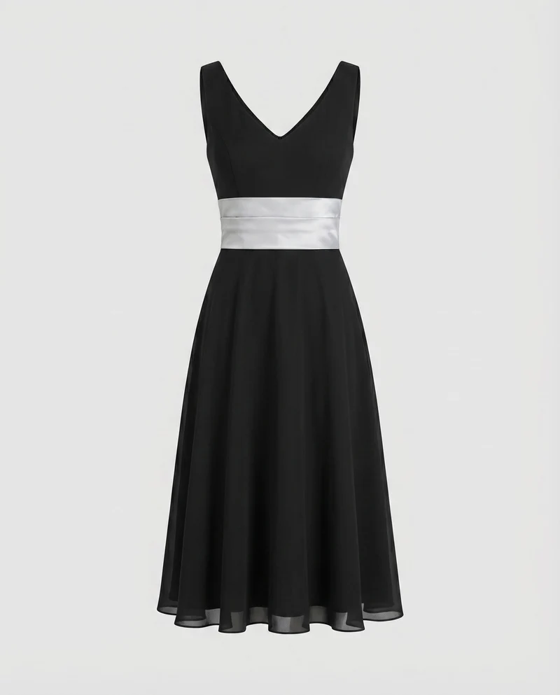 Damen elegantes festliches Kleid mit tiefem V-Ausschnitt und Taillierung