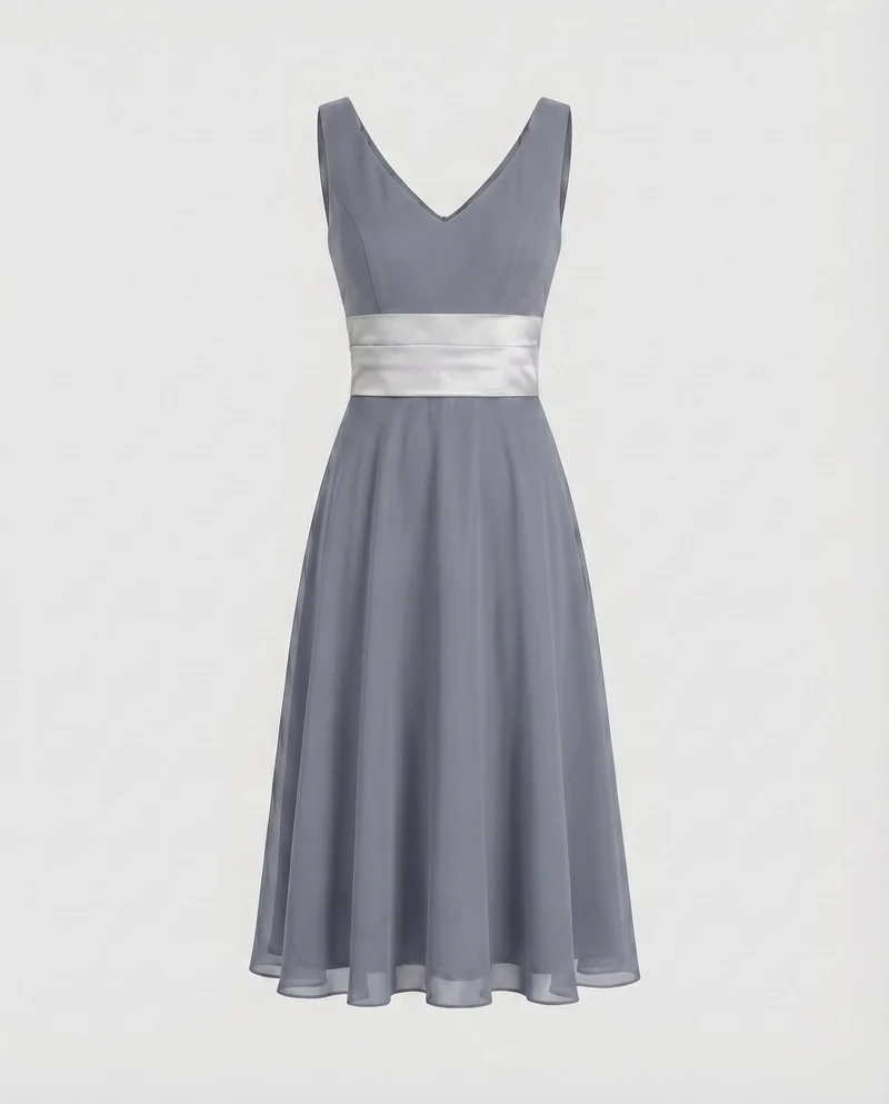 Damen elegantes festliches Kleid mit tiefem V-Ausschnitt und Taillierung