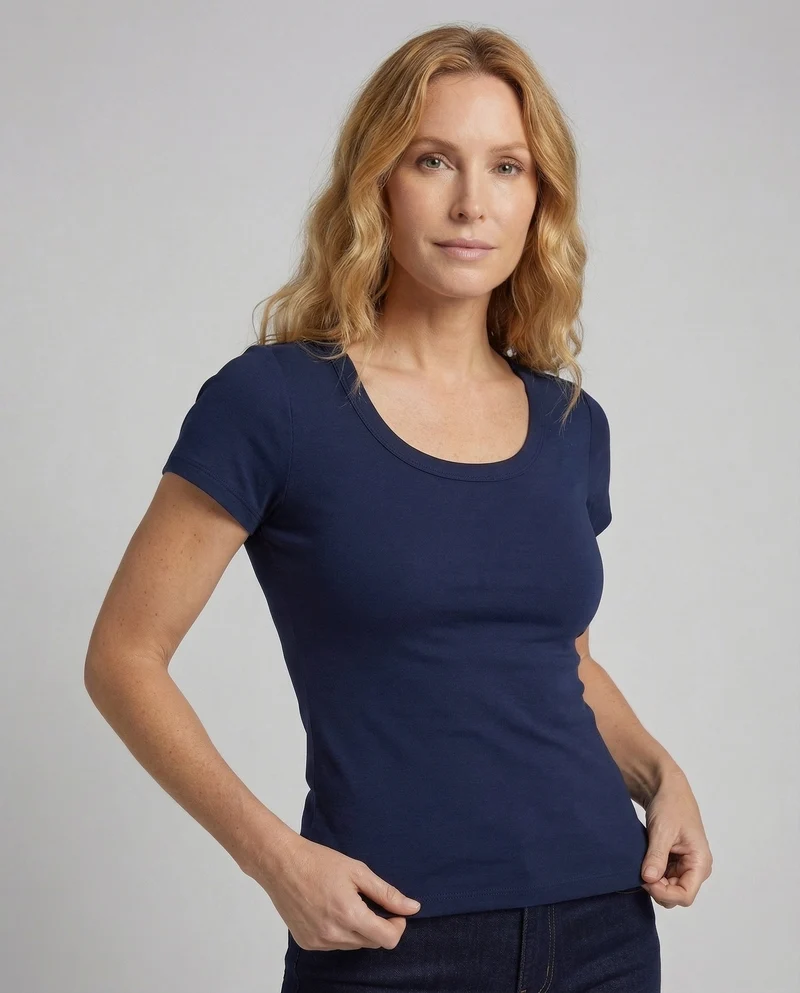 Damen Kurzarm-Rundhalsshirt Baumwollstretch