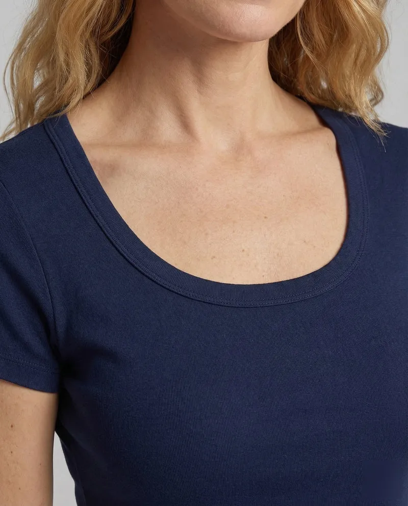 Damen Kurzarm-Rundhalsshirt Baumwollstretch