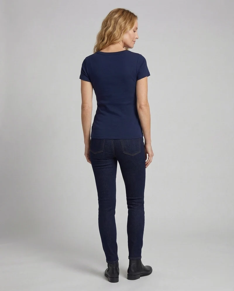Damen Kurzarm-Rundhalsshirt Baumwollstretch