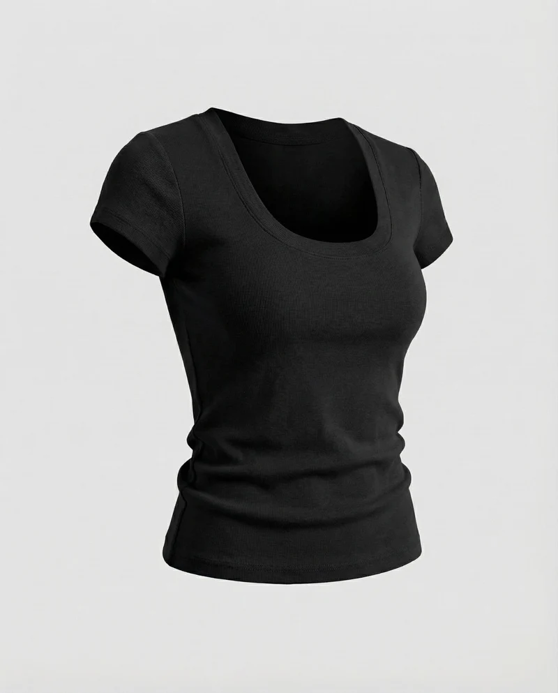 Damen Kurzarm-Rundhalsshirt Baumwollstretch