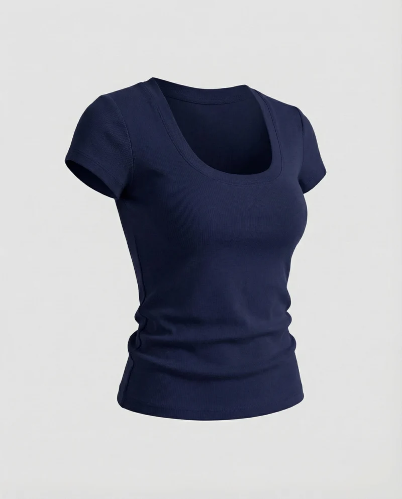 Damen Kurzarm-Rundhalsshirt Baumwollstretch